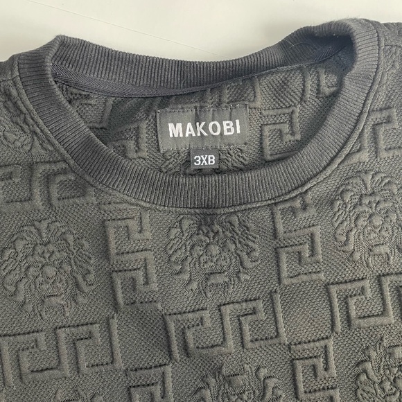 Makobi M4232 Bianchi Jacquard Crewneck Sweatshirt Size 3XL Black Embossed Print - Picture 4 of 14